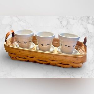 Longerberger Flower Herb Basket w Pots Saucers Liner and Insert ~ Complete 1996